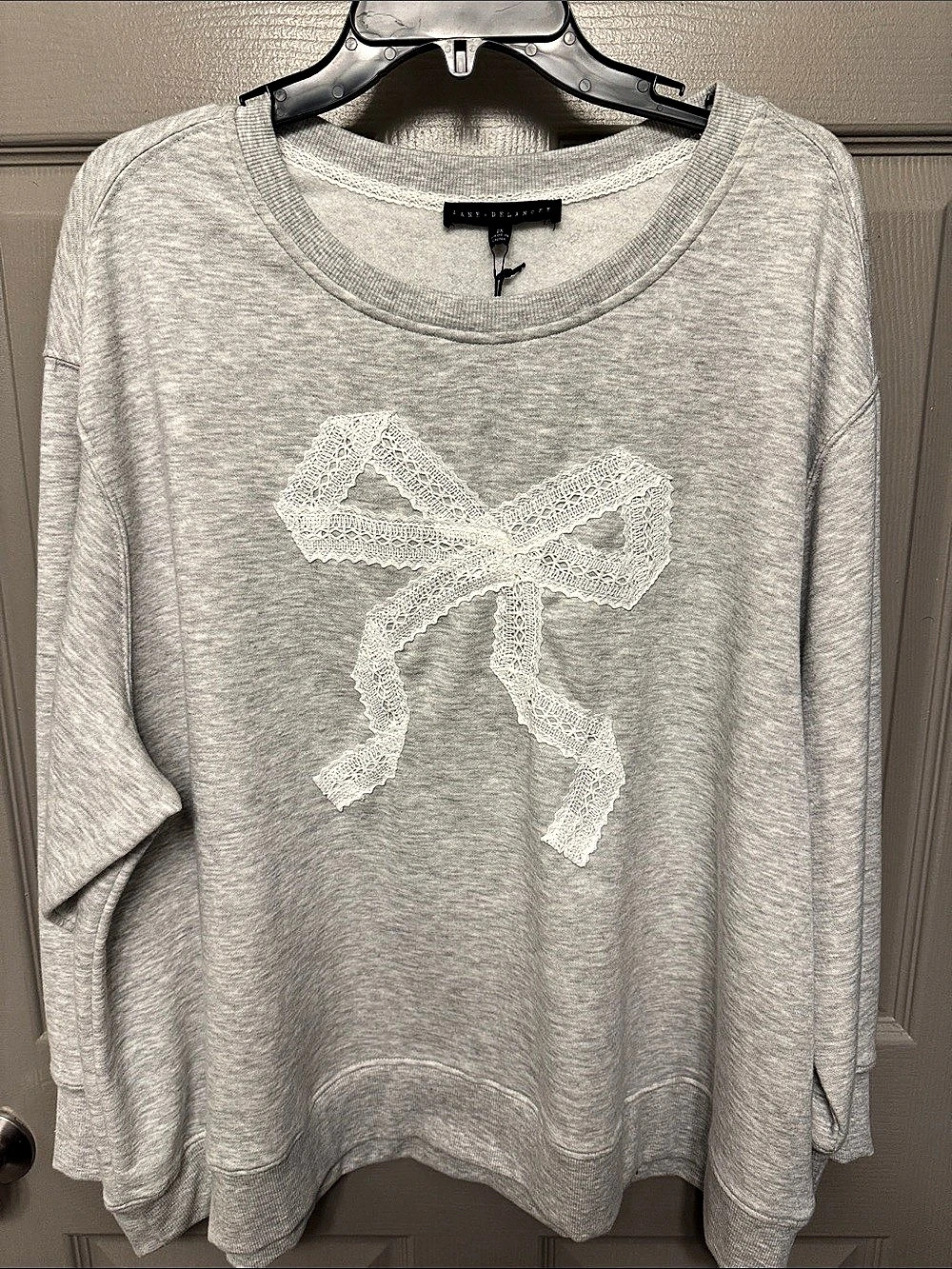 Sanctuary Lace Bow Sweatshirt Gray & White XS NWT